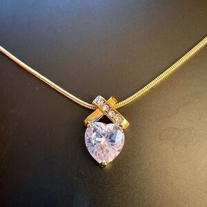 Heart-Cut Swarovski Crystal Infinity Pendant Necklace on Snake Chain Gold NWT